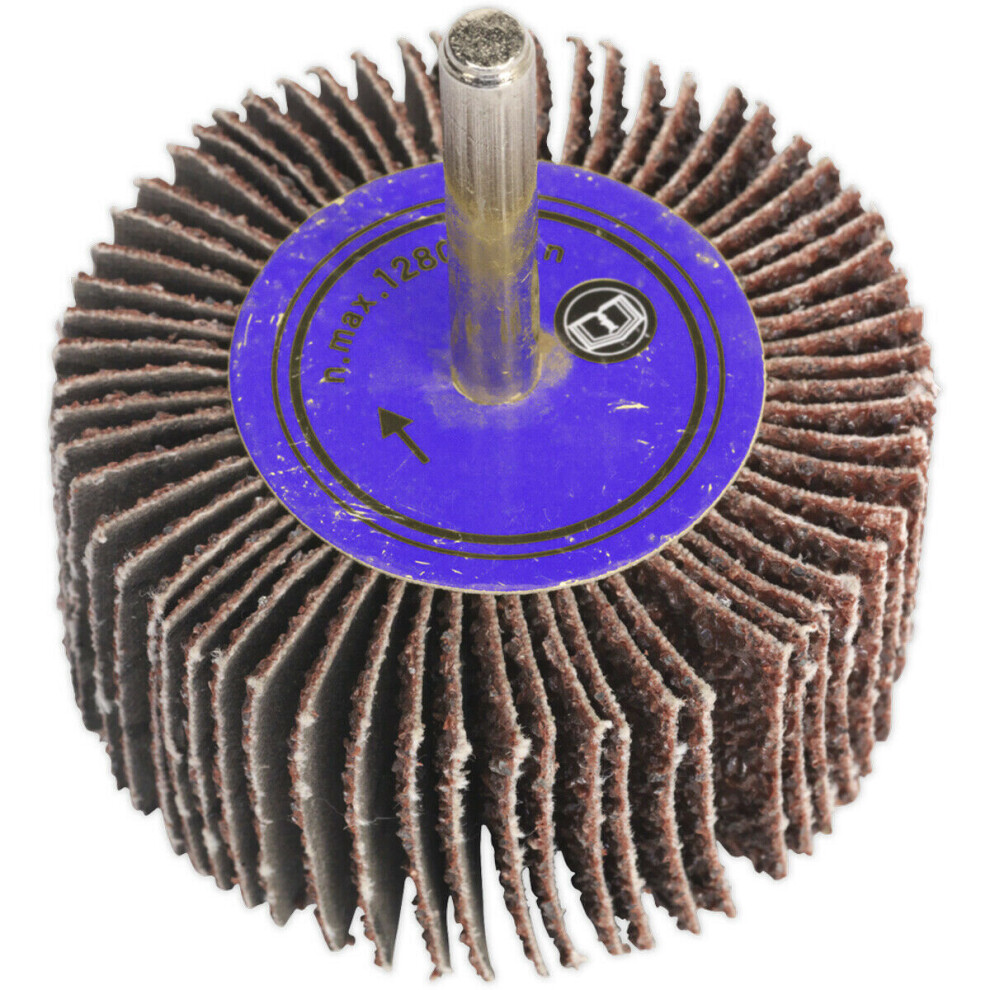 25 x 10mm Aluminium Oxide Flap Wheel - 6mm Shaft - 80 Grit - Abrasive Sanding