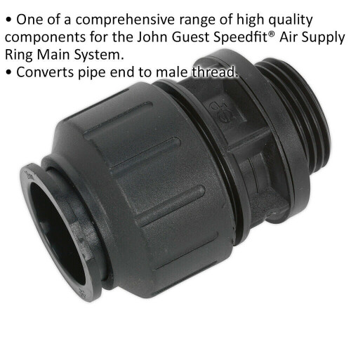 Loops 2 PACK - 28mm x 1/2" BSP Black Straight Adapter - Air Ring Main Pipe Male Thread 1