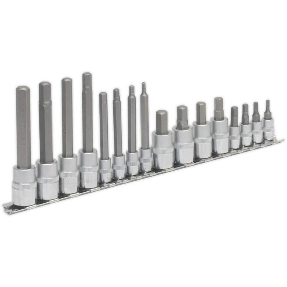 16pc Hex Socket Bit Set - 1/4" 3/8" Square Drive 3mm to 10mm Long & Short Shaft