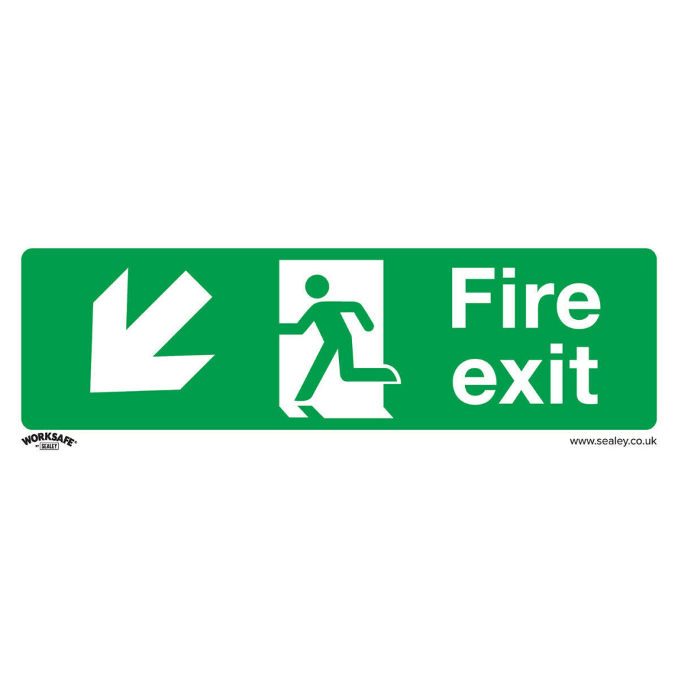 10x FIRE EXIT (DOWN LEFT) Health & Safety Sign Self Adhesive 300 x 100mm Sticker