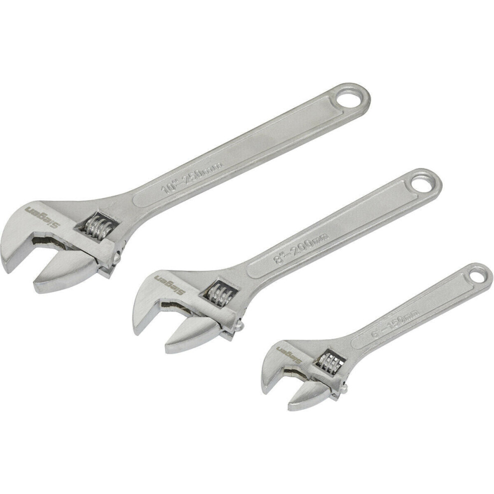 3 Piece Wrench Set - Three Adjustable Steel Wrenches - 150mm 200mm and 250mm