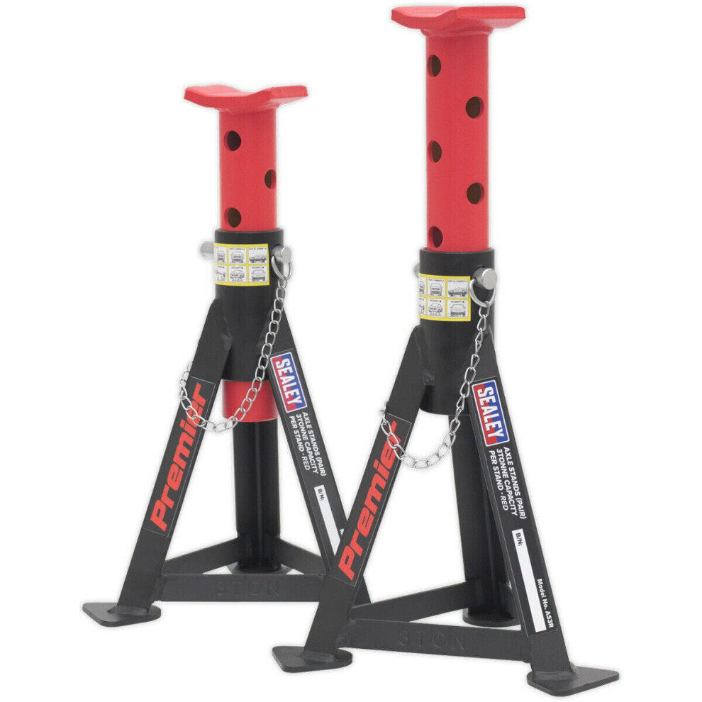 PAIR 3 Tonne Heavy Duty Axle Stands - 290mm to 435mm Adjustable Height - Red-image-OPC-P8WKQC6-NEW