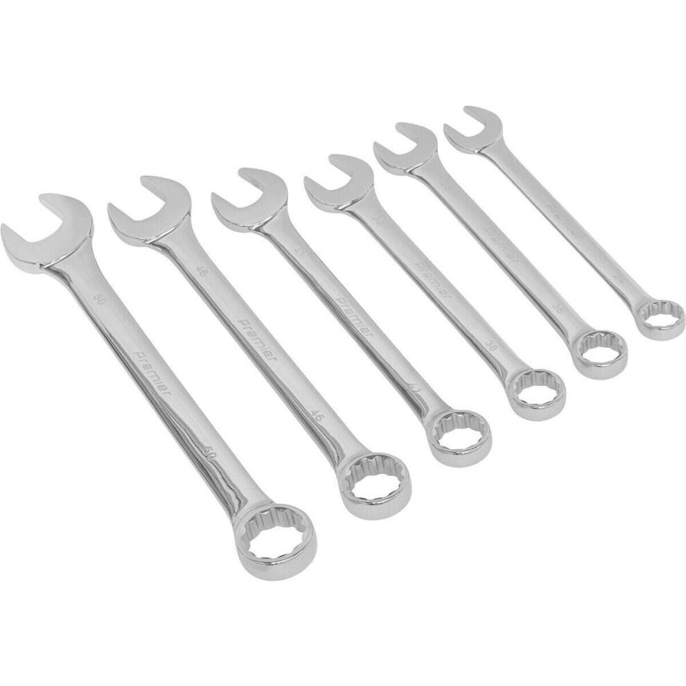 Loops 6Pc Extra Large Combination Spanner Set - 34Mm To 50Mm 12 Point Nut Ring Wrench