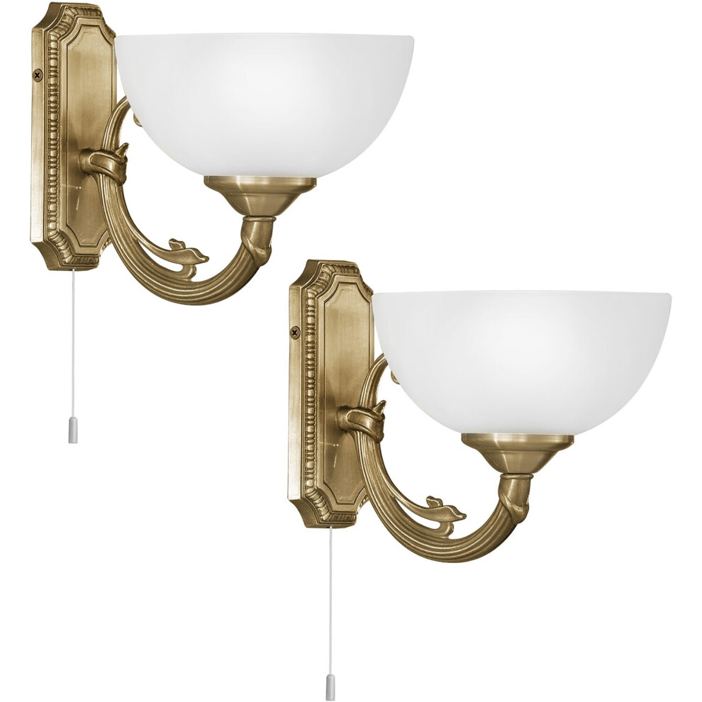 Loops 2 Pack Wall Light Colour Bronzed Cast Metal Shade White Satin Glass E14 1X40w