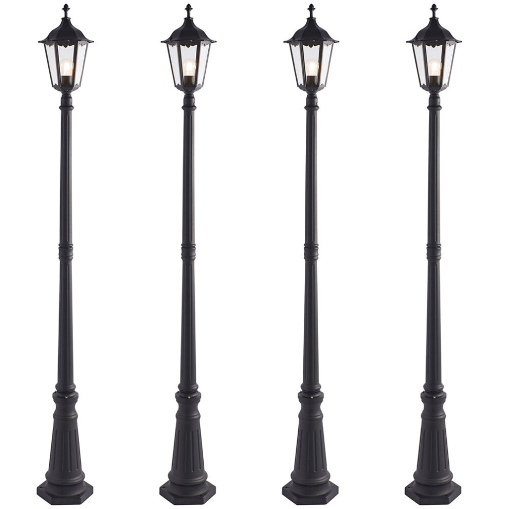 4 PACK Outdoor Post Lantern Bollard Light Matt Black & Glass 2180mm Tall Lamp