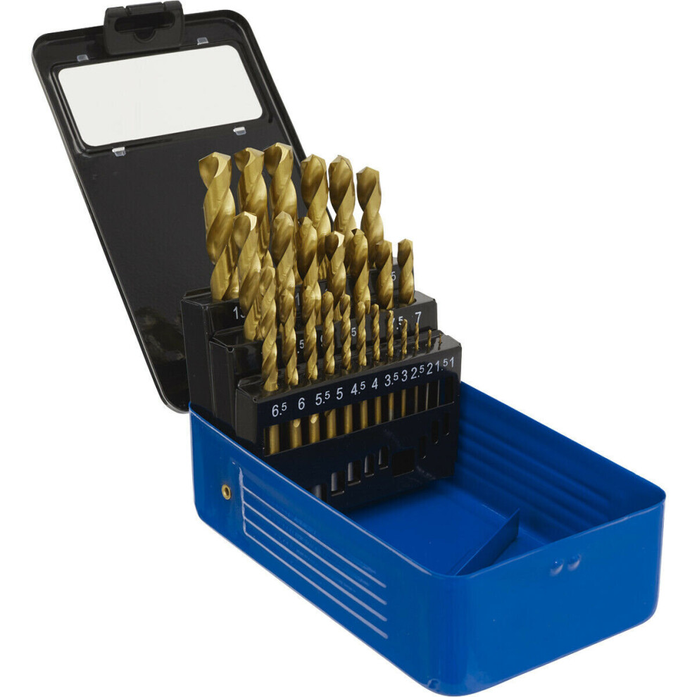 25 Piece Fully Ground HSS Drill Bit Set - 1mm to 13mm Sizes - Split Point Tip