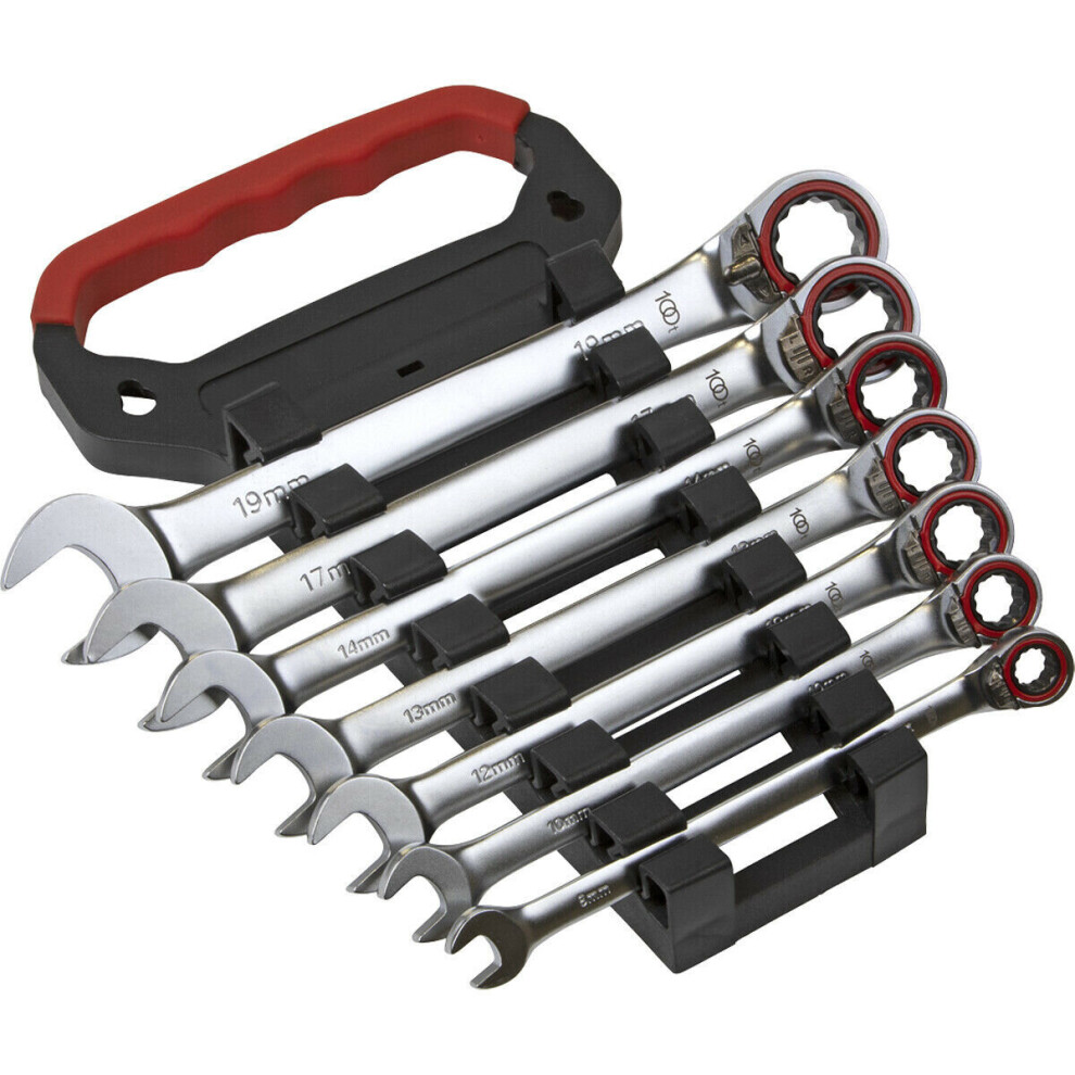 7pc Reversible Ratchet Combination Spanner Set - 12 Point Metric Moving Socket