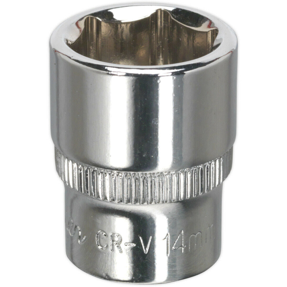 Loops 14Mm Forged Steel Drive Socket - 1/4" Square Drive - Polished Chrome Vanadium