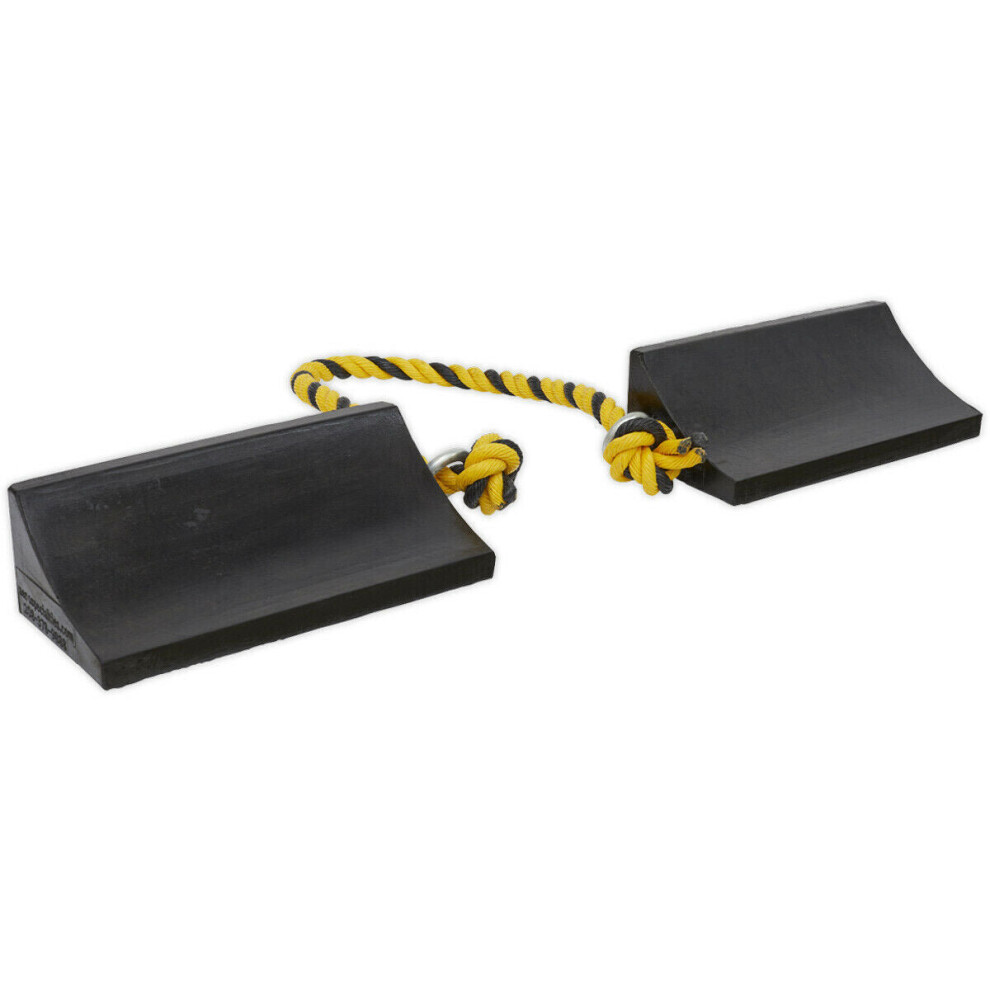 Loops Pair Heavy Duty Rubber Wheel Chocks - 1.05Kg Each - Prevents Vehicle Movement