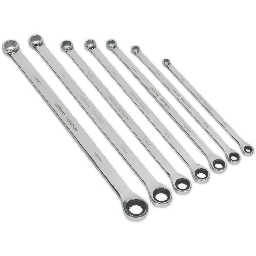 7Pc Double Ended Fixed & Ratchet Ring Spanner Set -12 Point Metric Socket Wrench 5056524248652