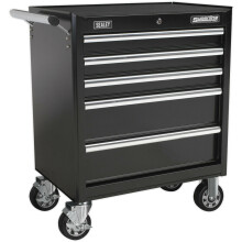 685 x 465 x 850mm 5 Drawer BLACK Portable Tool Chest Locking Mobile Storage Box