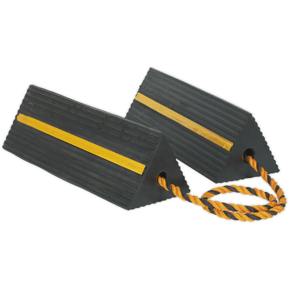 Pair Heavy Duty Rubber Wheel Chocks - 8Kg Each - Prevents Vehicle Movement 5056581947017