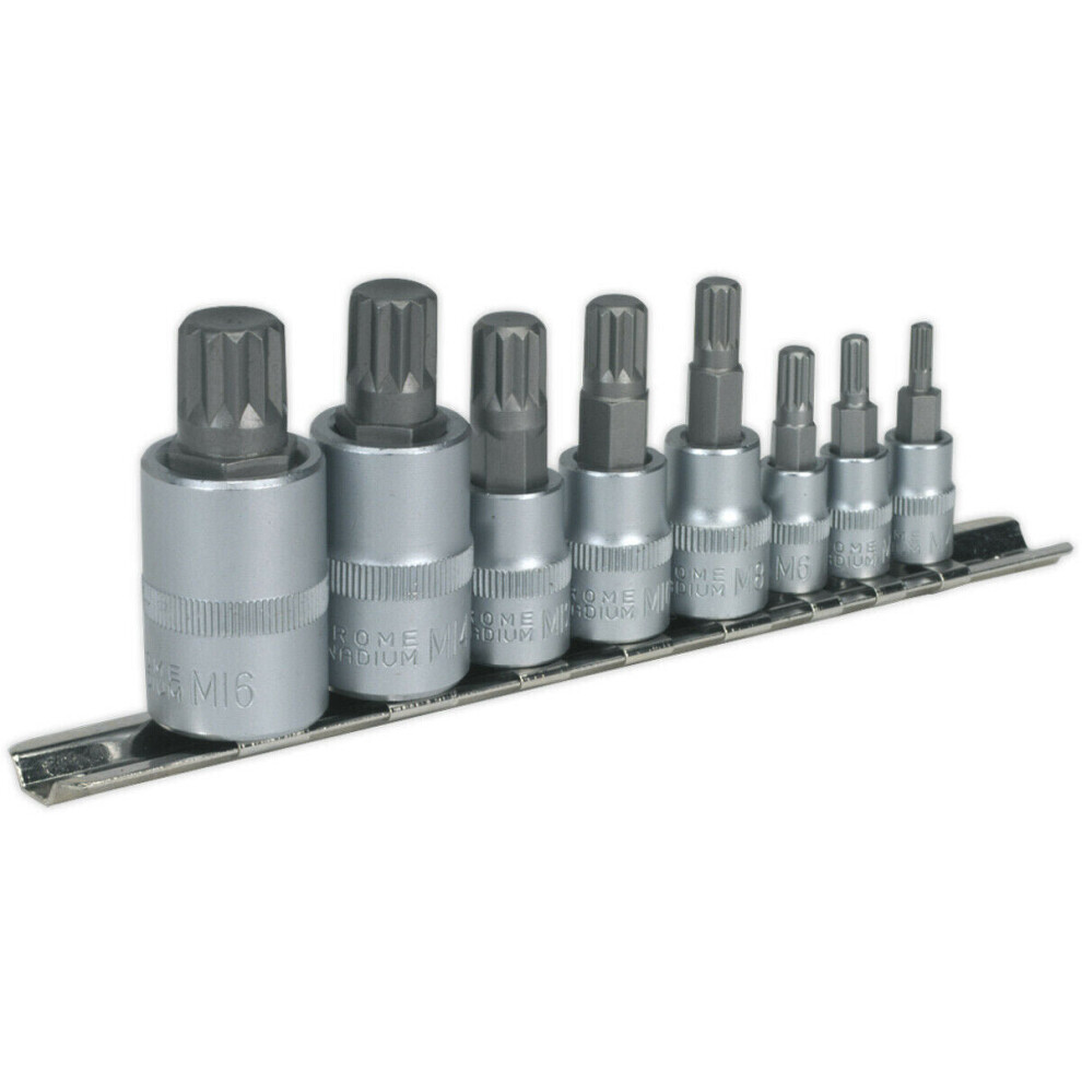 Loops 8Pc Spline Socket Bit Set - 1/4" 3/8" 1/2" Square Drive - M4 To M16 - S2 Steel