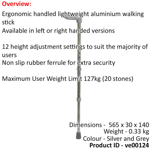 Loops Right Handed Ergonomic Handled Walking Stick - 12 Height Settings - Small 1