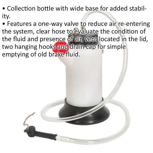Loops 500ml Brake Bleeding Bottle - One-Way Valve - Wide Base for Stability - Hooks 1