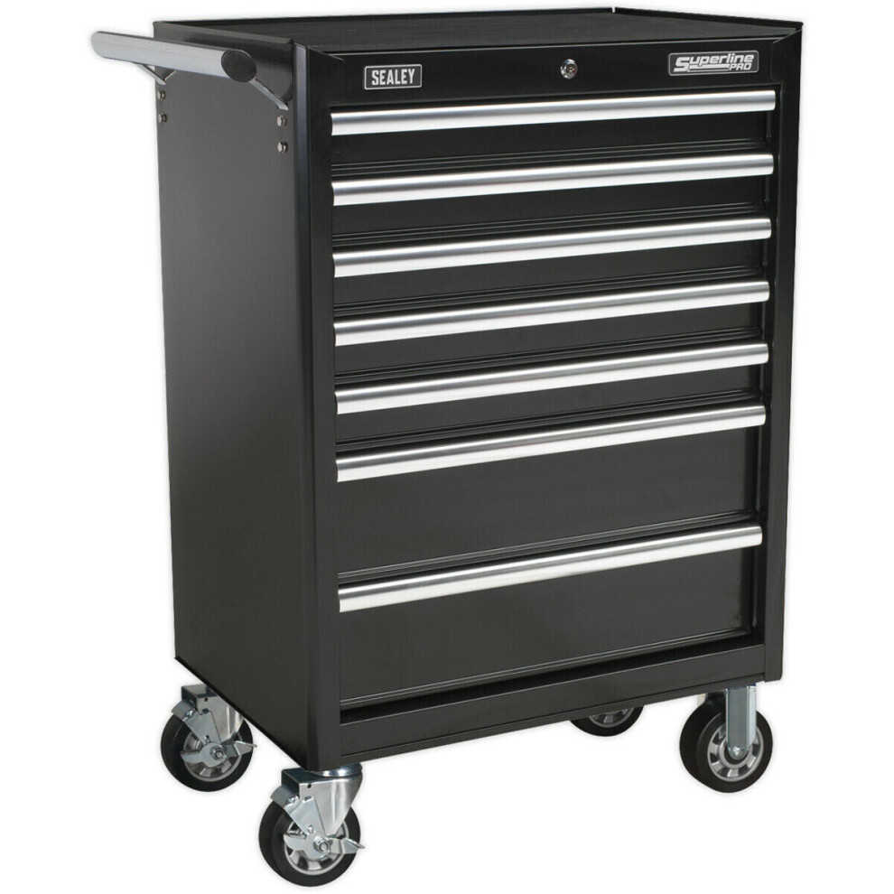 685 x 465 x 1005mm 7 Drawer BLACK Portable Tool Chest Mobile Locking Storage Box