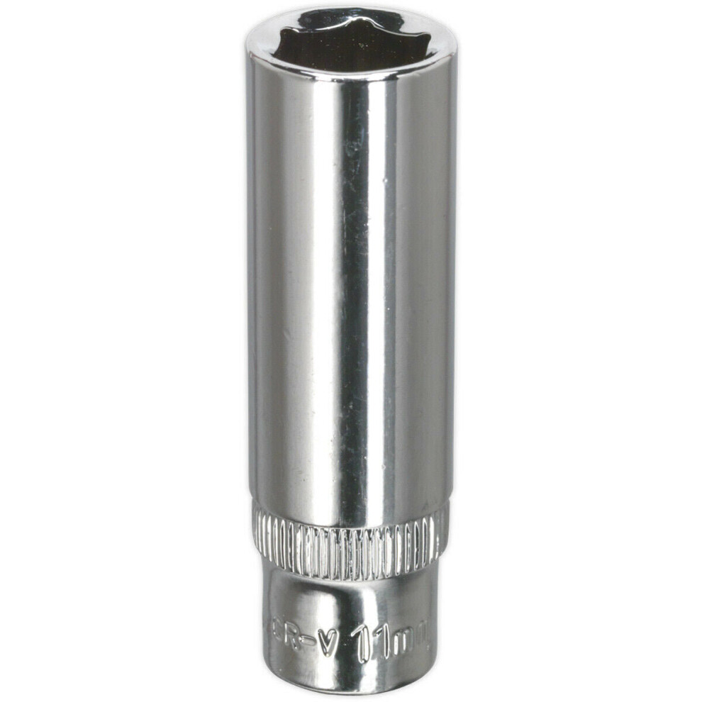Loops 11Mm Forged Steel Deep Drive Socket - 1/4" Square Drive Polished Chrome Vanadium
