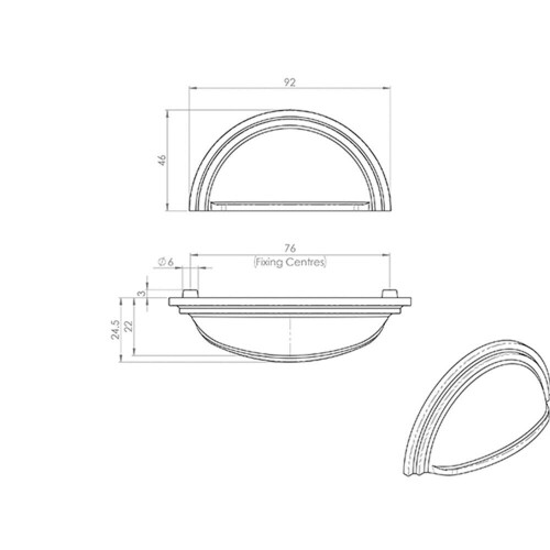 Loops Victorian Cup Pull Handle Polished Chrome 92 x 46mm 76mm Fixing Centres 2