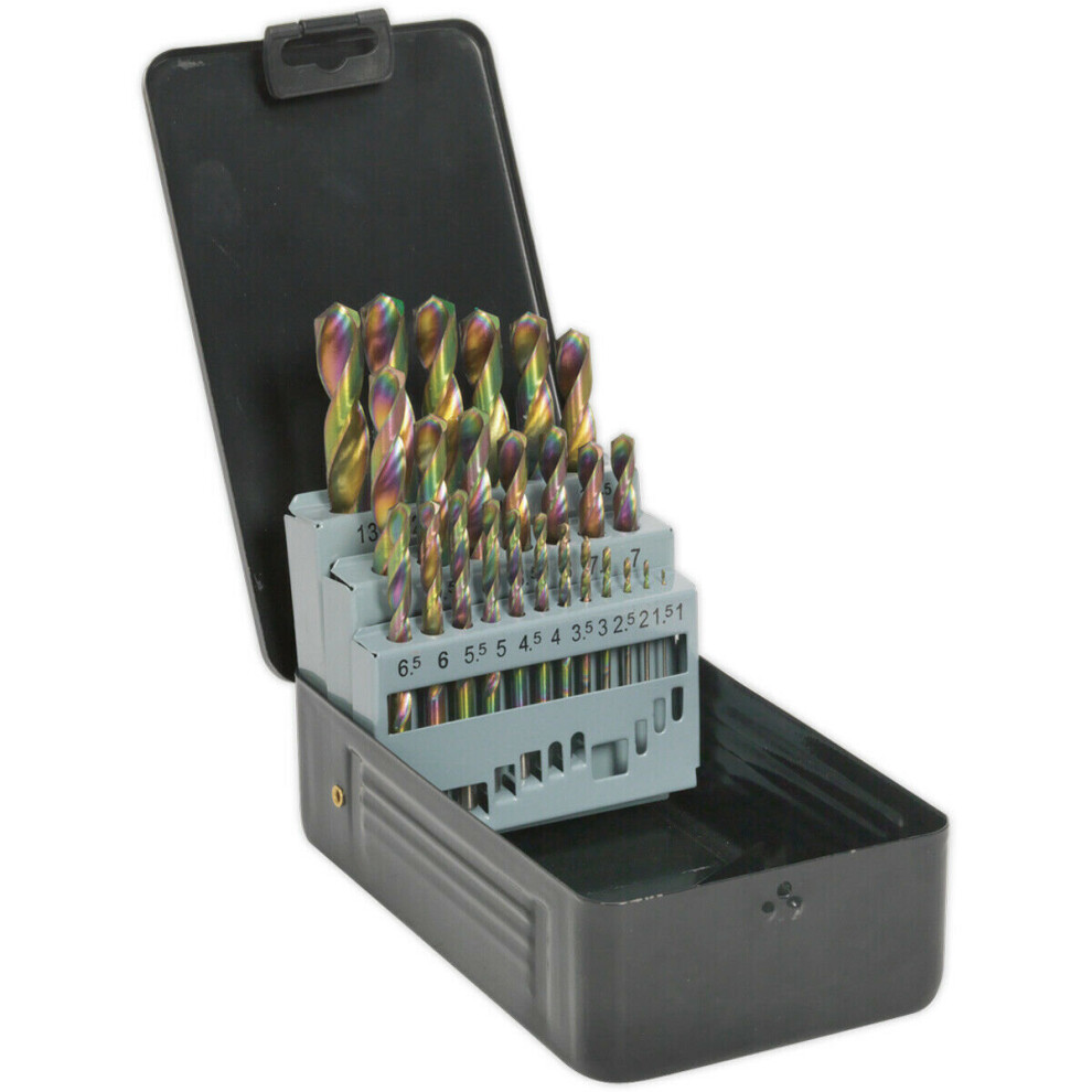 25 Piece Edge Ground HSS Drill Bit Set - 1mm to 13mm - For Hand & Pillar Drills