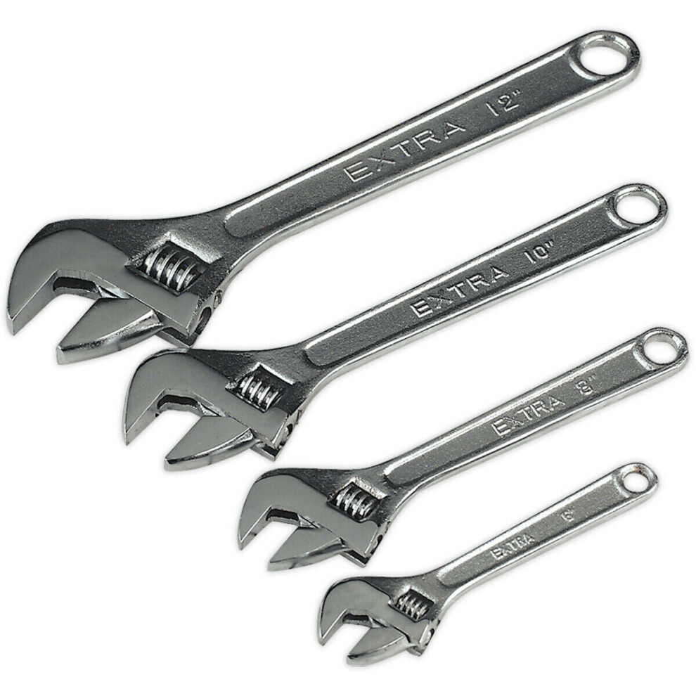 4 Piece Wrench Set - Four Adjustable Steel Wrenches 150mm 200mm 250mm and 300mm