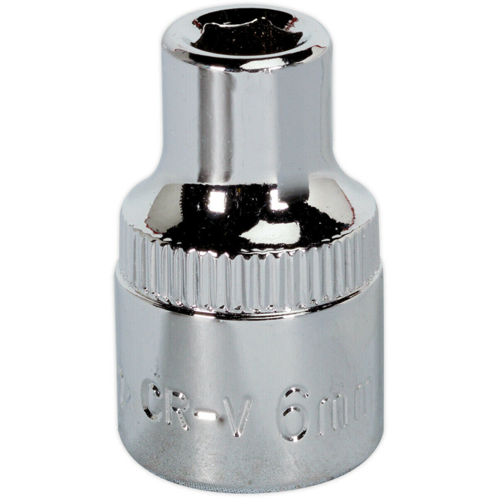 6mm Forged Steel Drive Socket - 3/8" Square Drive - Polished Chrome Vanadium