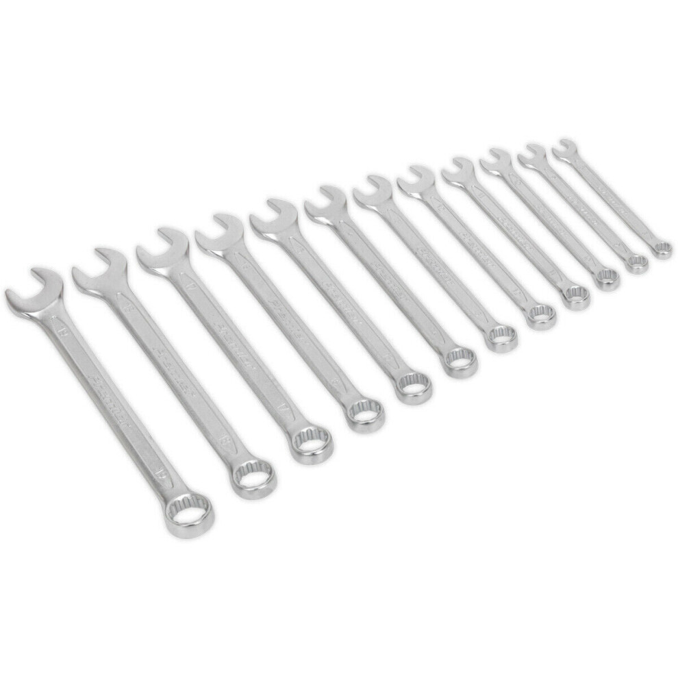 Loops 12Pc Slim Handled Combination Spanner Set -12 Point Metric Ring Open Head Wrench