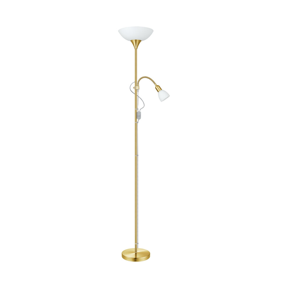 Floor Lamp Light Brass Matt Shade White Plastic Glass Bulb E27 E14 1x60W 1x25W