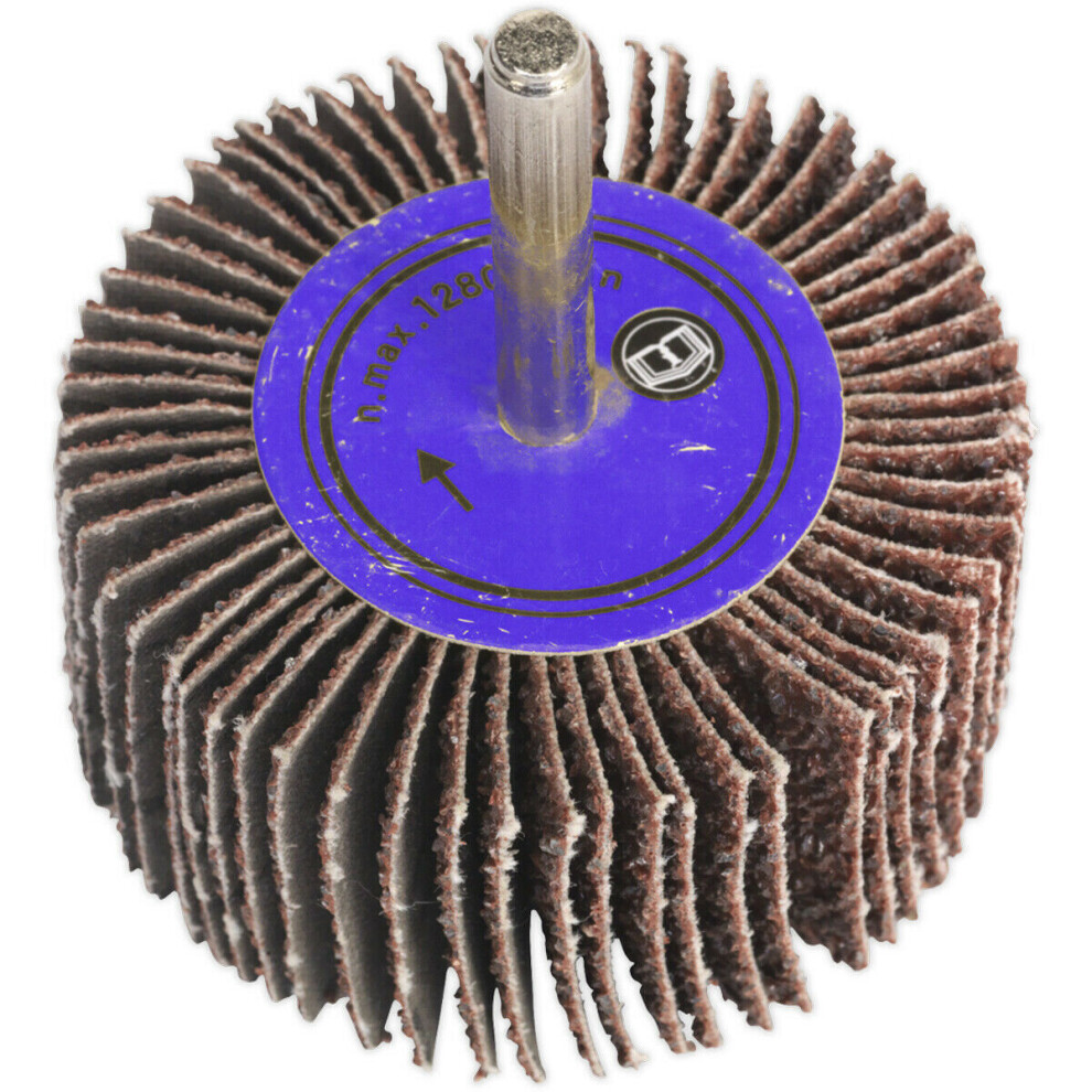 50 x 25mm Aluminium Oxide Flap Wheel - 6mm Shaft - 40 Grit - Abrasive Sanding