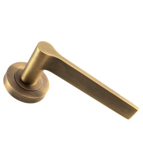 Loops PAIR Straight Rounded Handle on Round Rose Concealed Fix Antique Brass 2