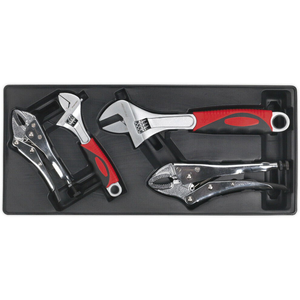 4 Piece PREMIUM Locking Pliers & Adjustable Wrench Set with Modular Tool Tray