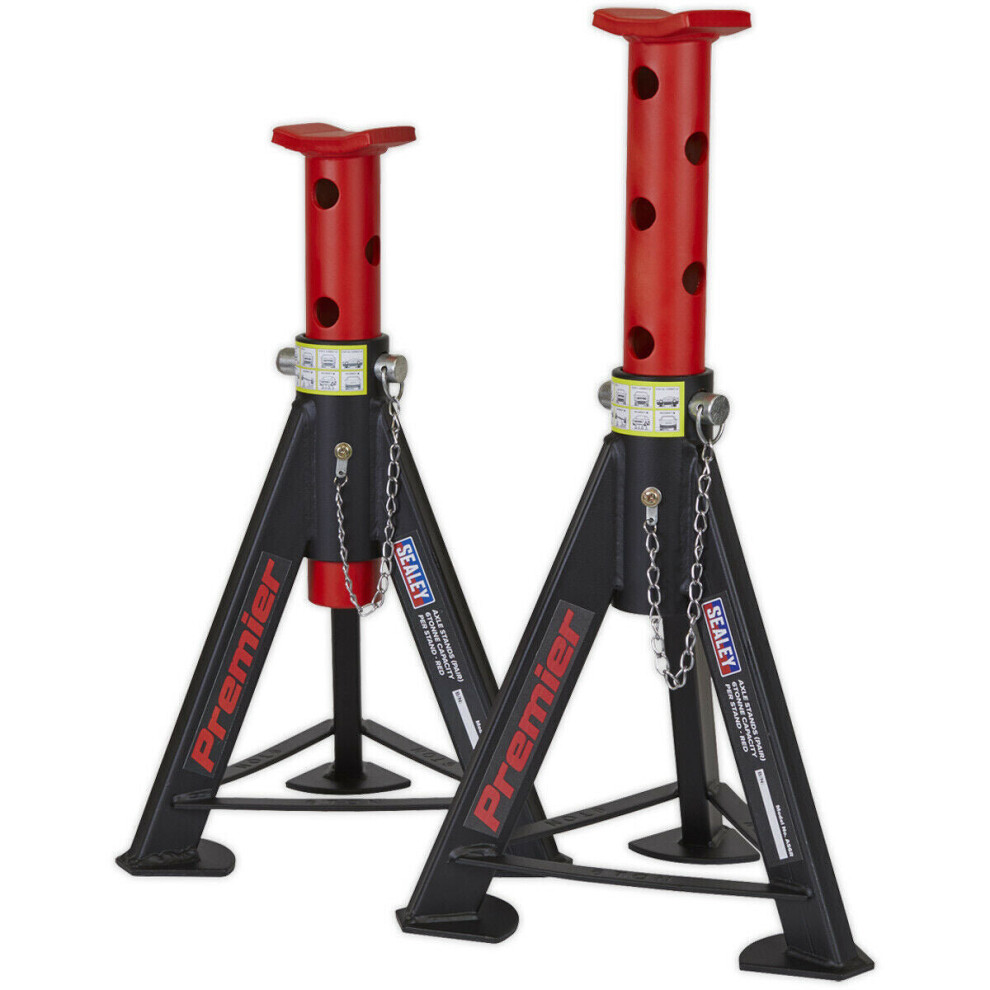 PAIR 6 Tonne Heavy Duty Axle Stands - 369mm to 571mm Adjustable Height - Red-image-OPC-P8WKRPV-NEW