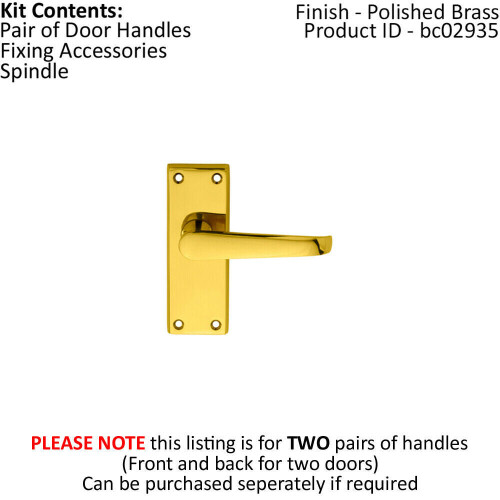 Loops 2x PAIR Straight Handle on Short Latch Backplate 118 x 42mm Polished Brass 1