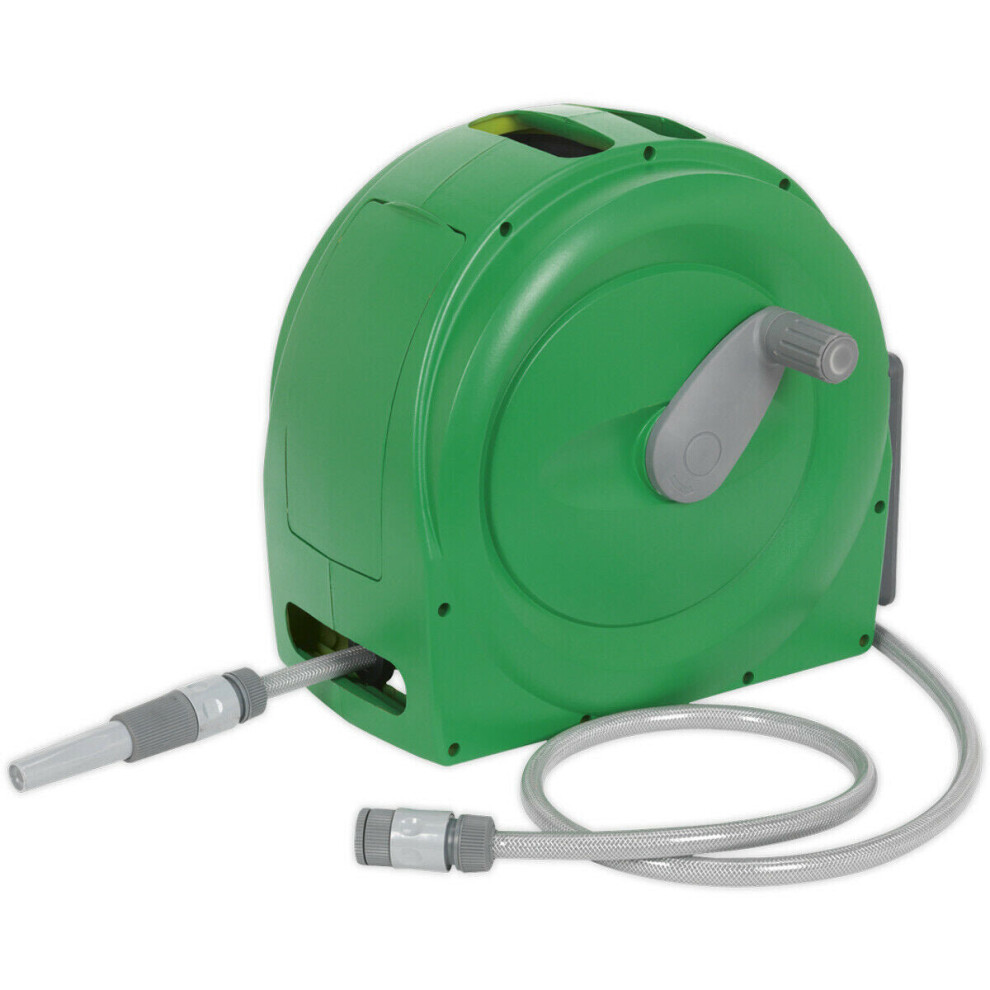 Water Hose Reel - 20m Length - 13mm Bore - Wind Up Handle - Variable Nozzle