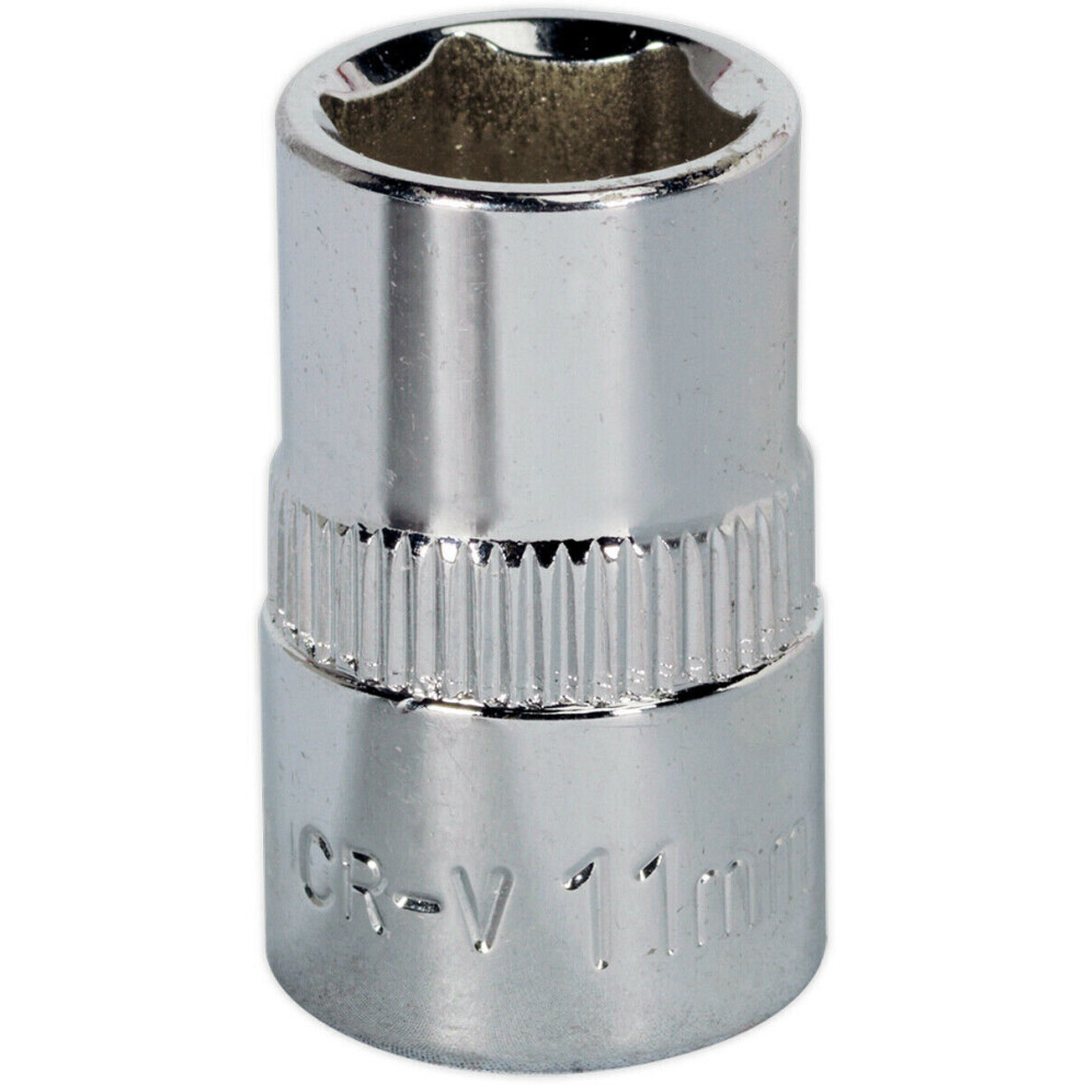 11mm Forged Steel Drive Socket - 3/8" Square Drive - Polished Chrome Vanadium