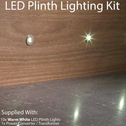 Loops ROUND LED Plinth Light Kit 10x WARM WHITE Spotlight Kitchen Bathroom Floor Panel 1