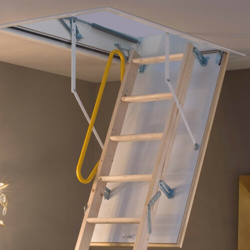 Loops 3 Section Timber Folding Loft Ladder & Handle Hatch & Frame 2.8m Max Height 2