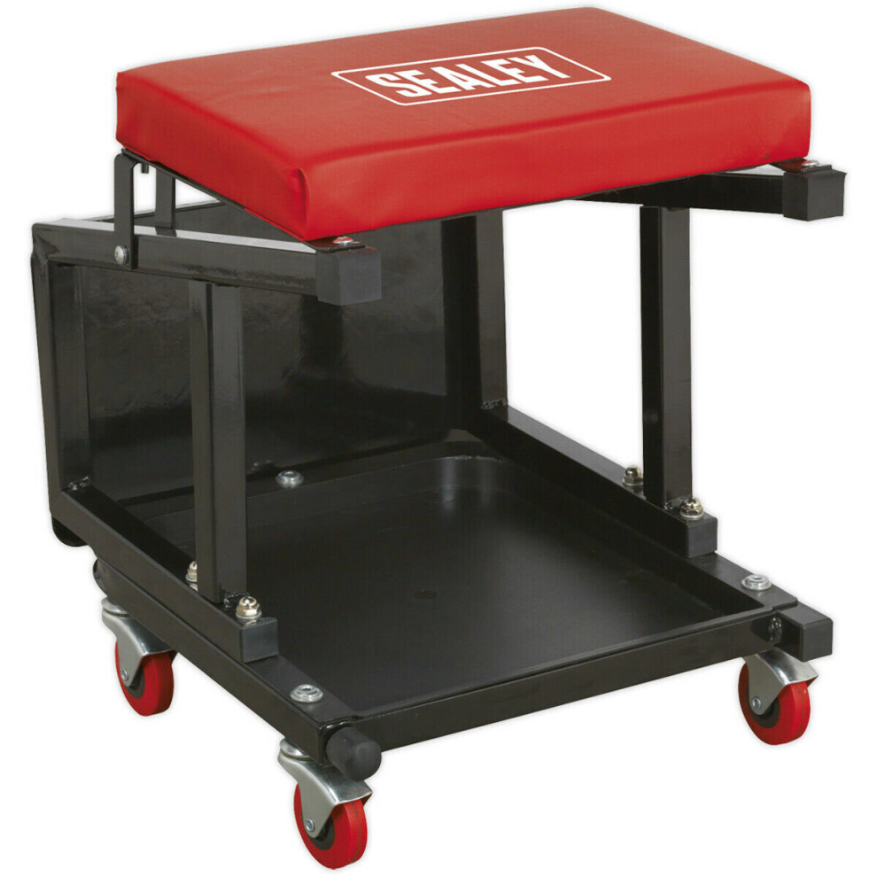 Mechanics Utility Seat & Step Stool - Tool Storage Tray - 60mm Swivel Castors