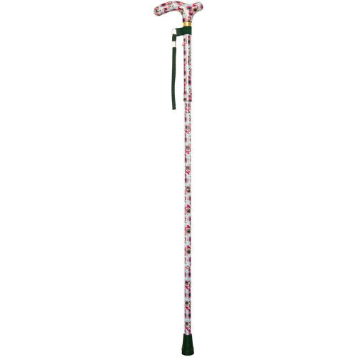 Loops Deluxe Ambidextrous Foldable Walking Cane - 5 Height Settings - Rose Design 2