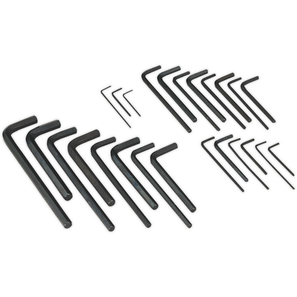 25 Piece Steel Hex Key Set - Long Imperial & Short Metric Sizes - Tool Roll