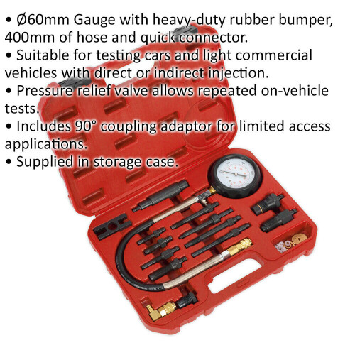 Loops Diesel Engine Compression Test Kit - 60mm Gauge - 400mm Hose - Quick Connector 1