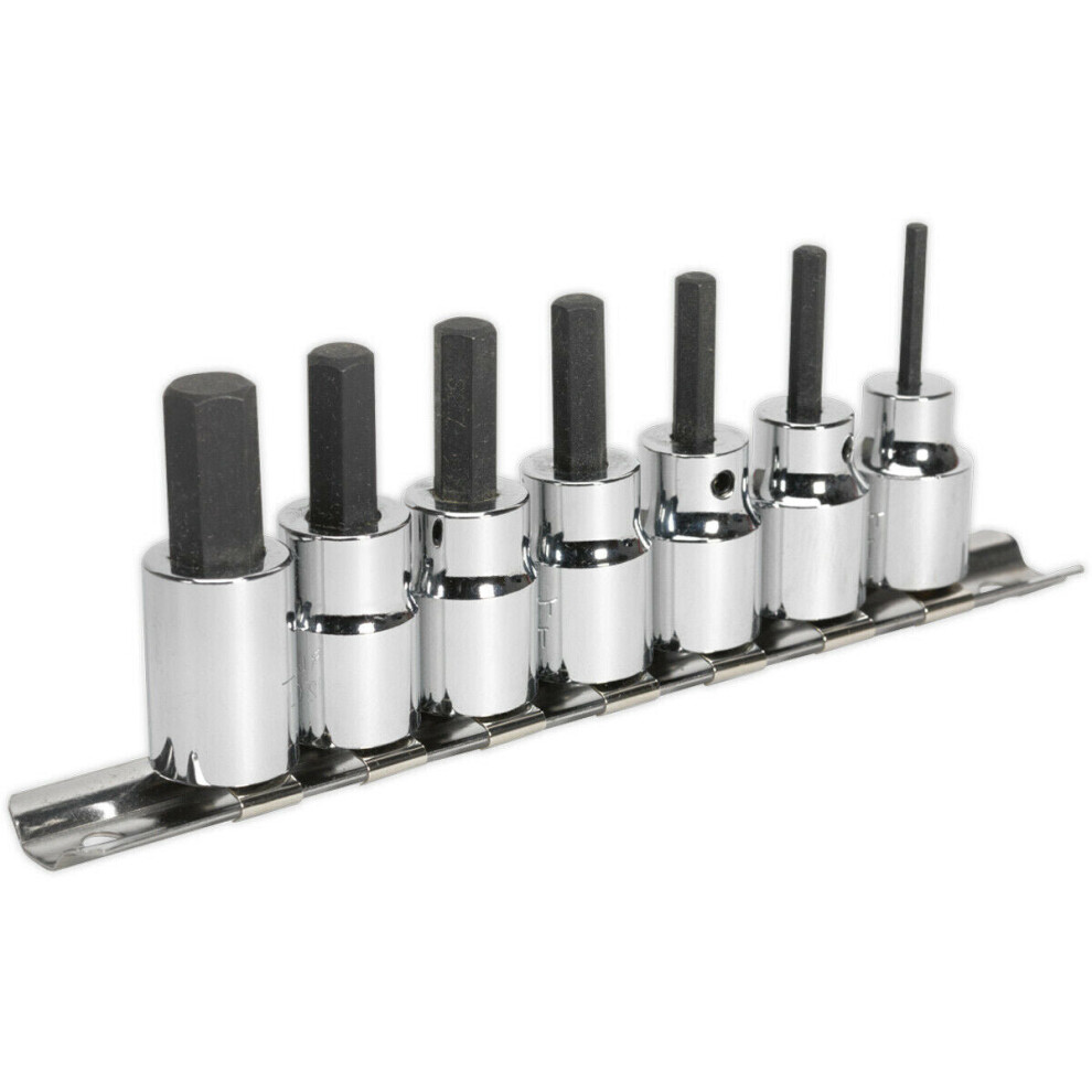 7pc Hex Socket Bit Set 3/8" Square Drive 3mm to 10mm - 48mm Long Shaft S2 Steel