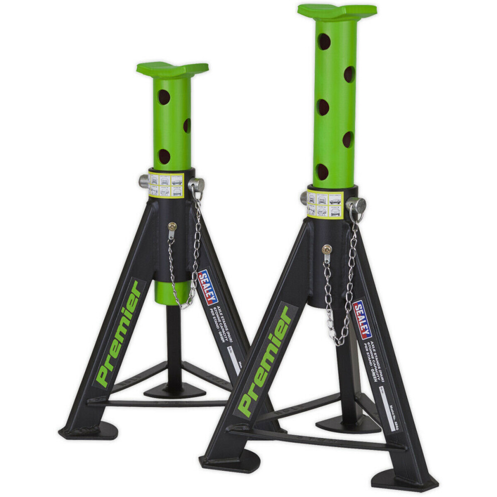 PAIR 6 Tonne Heavy Duty Axle Stands - 369mm to 571mm Adjustable Height - Green-image-OPC-P8WKRBS-NEW