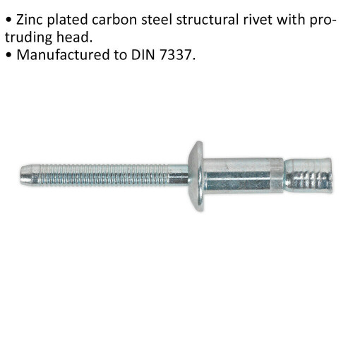 Loops 100 PACK - 6.3mm x 32mm Structural Steel Rivets - Zinc Plated Compression Pins 1