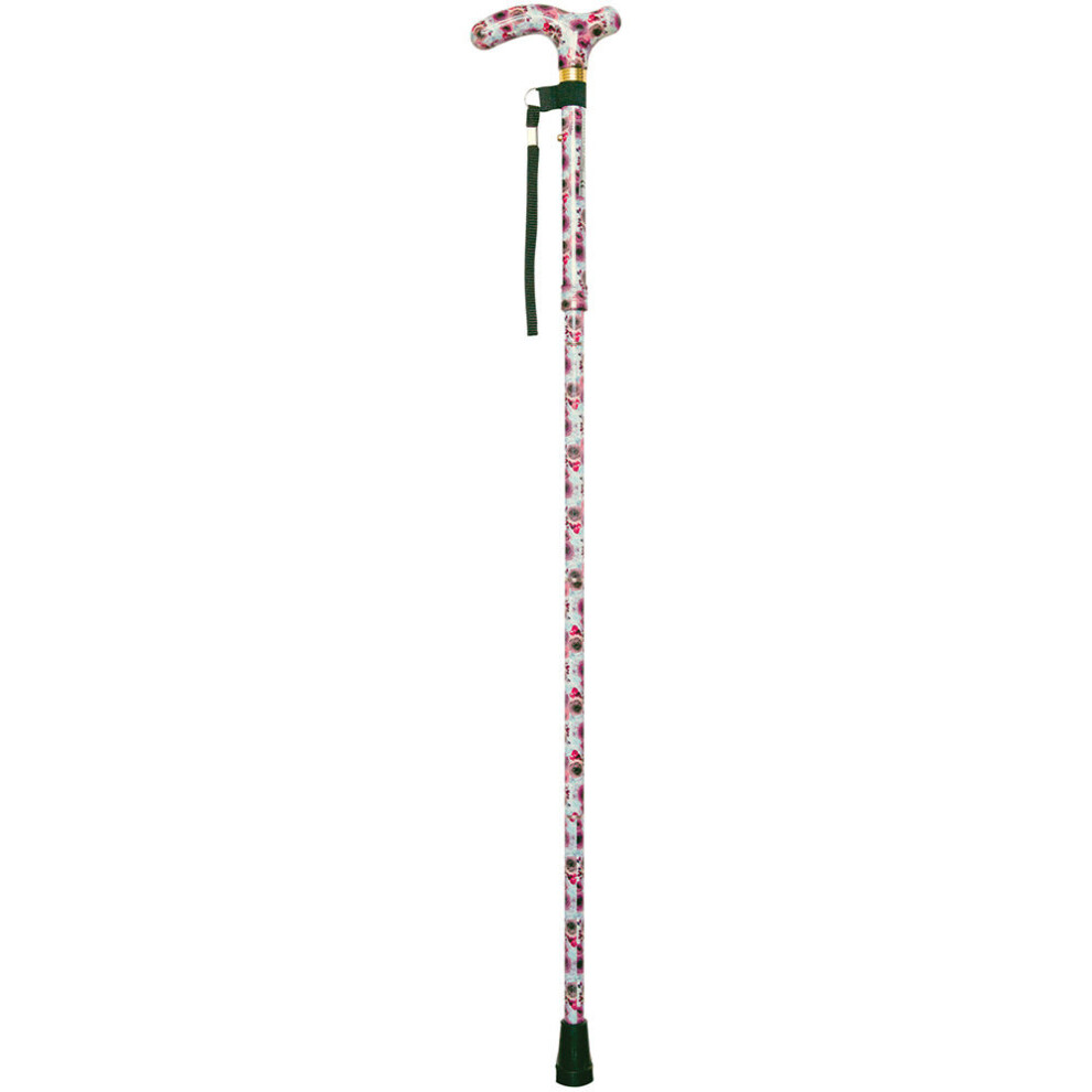 Loops Deluxe Ambidextrous Foldable Walking Cane - 5 Height Settings - Rose Design