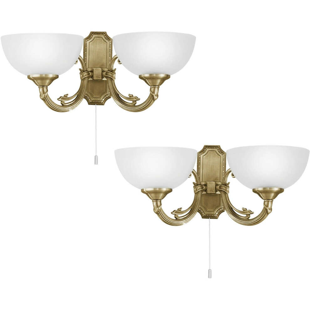 Loops 2 Pack Wall Light Colour Bronzed Cast Metal Shade White Satin Glass E14 2X40w