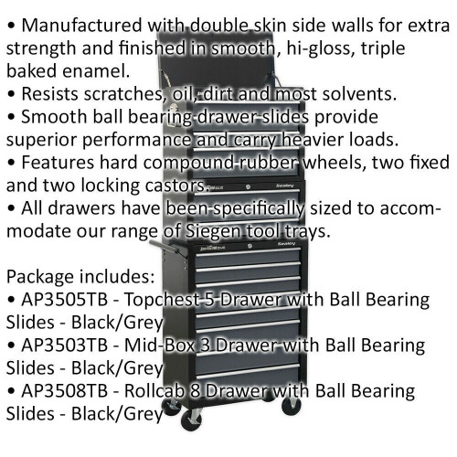 Loops Stacking 16 Drawer Topchest Mid Box & Rollcab Bundle - BB Slides - Black & Grey 1