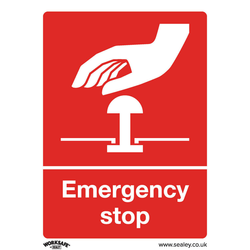 1x EMERGENCY STOP Health & Safety Sign - Self Adhesive 75 x 100mm Sticker