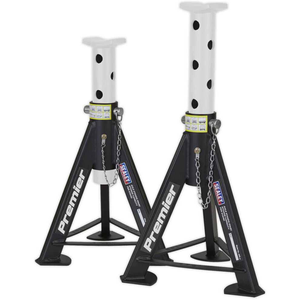 PAIR 6 Tonne Heavy Duty Axle Stands - 369mm to 571mm Adjustable Height - White