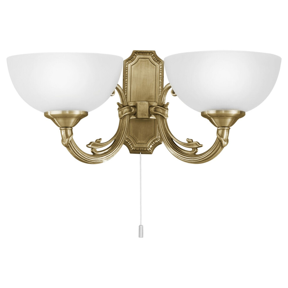 Wall Light Colour Bronzed Cast Metal Shade White Satin Glass Bulb E14 2x40W