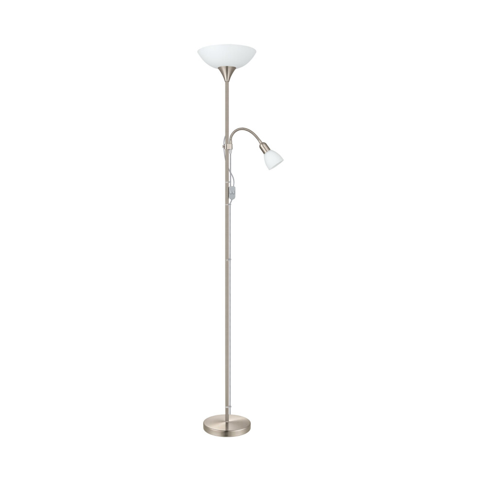 Loops Floor Lamp Light Satin Nickel Shade White Plastic Glass Bulb E27 E14 1X60w 1X25w